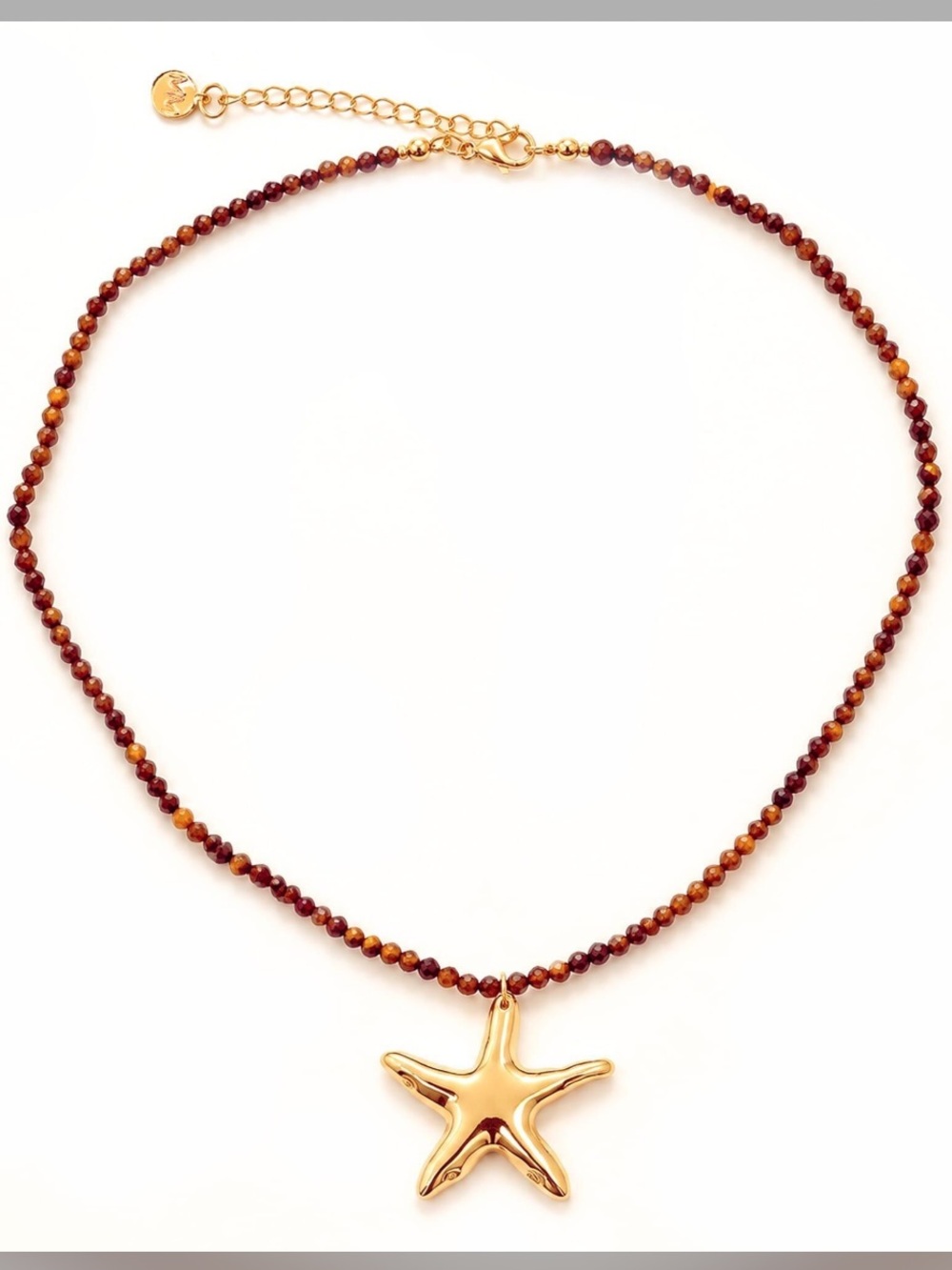 NEW Mayamar Tiger Eye Beaded Natural Stone Gold Starfish Pendant Necklace